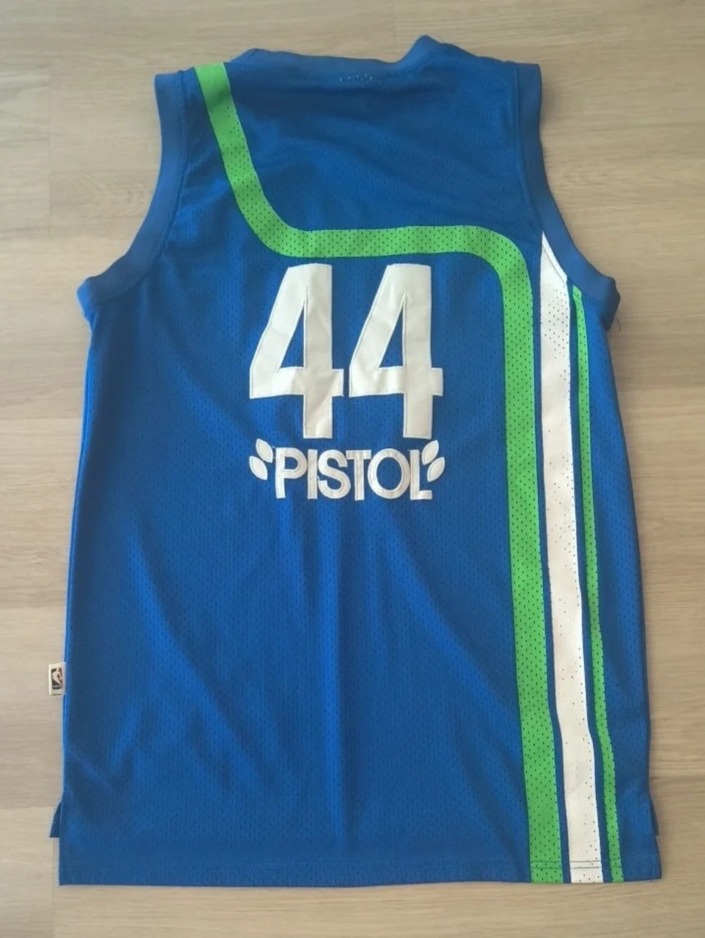 adidas Blue and Green Atlanta Hawks Pistol Pete #44 Hardwood Classics Jersey